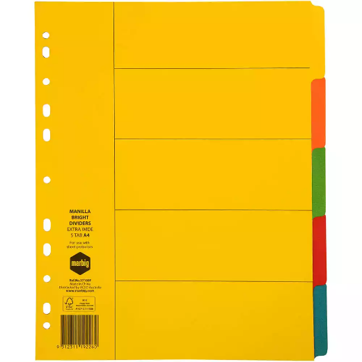 Picture of MARBIG EXTRA WIDE DIVIDER MANILLA 5-TAB A4 BRIGHT ASSORTED