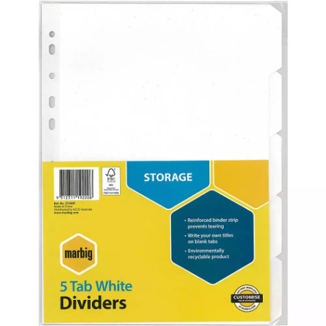 Picture of MARBIG DIVIDER MANILLA 5-TAB A4 WHITE