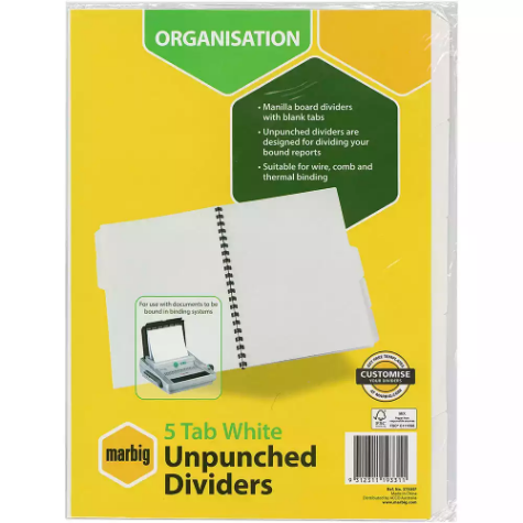 Picture of MARBIG DIVIDER UNPUNCHED MANILLA 5-TAB A4 WHITE