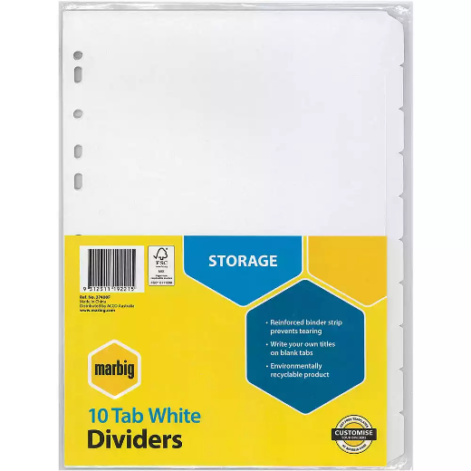 Picture of MARBIG DIVIDER MANILLA 10-TAB A4 WHITE