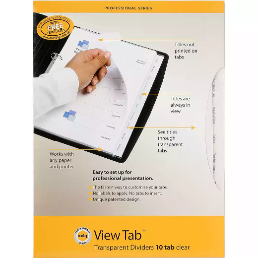 Picture of MARBIG PROFESSIONAL SERIES VIEW-TAB DIVIDER PP 10-TAB A4 CLEAR