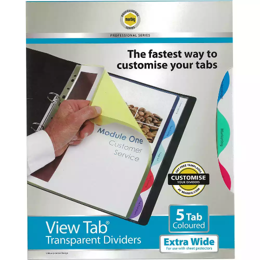 Picture of MARBIG PROFESSIONAL SERIES EXTRA WIDE VIEW-TAB DIVIDER PP 5-TAB A4 ASSORTED