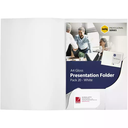 Picture of MARBIG PROFESSIONAL PRESENTATION FOLDER A4 GLOSS WHITE PACK 20