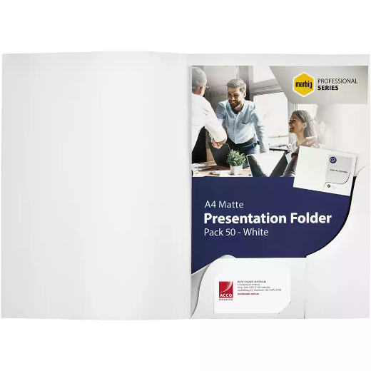 Picture of MARBIG PROFESSIONAL PRESENTATION FOLDER A4 MATTE WHITE PACK 50