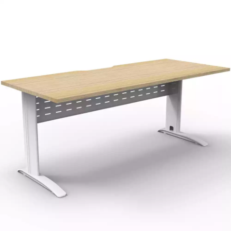 Picture of DELUXE RAPID SPAN STRAIGHT DESK WITH METAL MODESTY PANEL 1800 X 750 X 730MM WHITE/NATURAL OAK