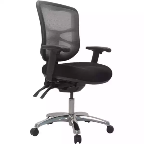 Picture of BURO METRO TASK CHAIR MEDIUM MESH BACK SEAT SLIDE 3-LEVER POLISHED ALUMINIUM BASE ARMS BLACK