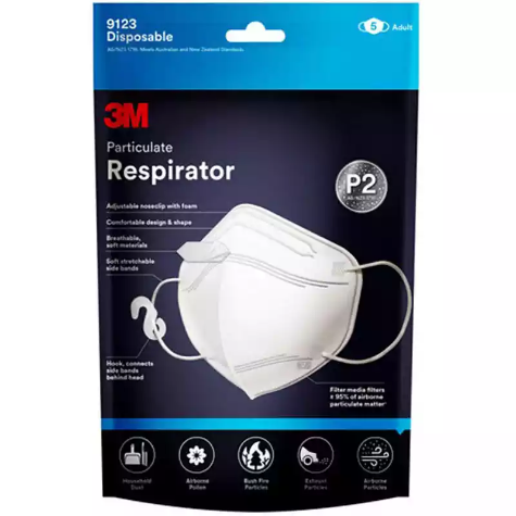 Picture of 3M 9123 P2 FACE MASK PARTICULATE RESPIRATOR WHITE PACK 5