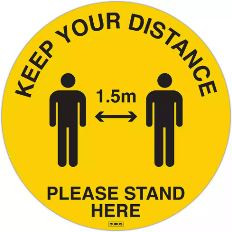 Picture of DURUS FLOOR SIGN ADHESIVE SOCIAL DISTANCE CIRCULAR 350MM YELLOW/BLACK