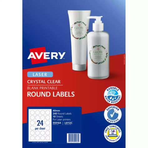 Picture of AVERY 959164 L6112C MULTI-PURPOSE LABELS 40MM ROUND CLEAR PACK 240