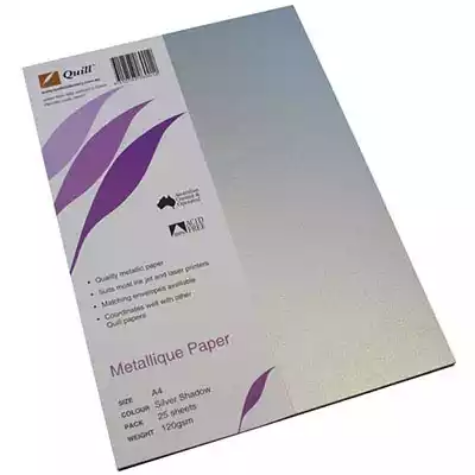 Picture of QUILL METALLIQUE PAPER 120GSM A4 SILVER SHADOW PACK 25