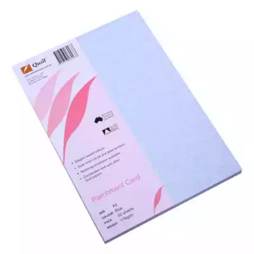 Picture of QUILL PARCHMENT CARD 176GSM A4 BLUE PACK 50