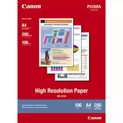 Picture of CANON HR-101 HIGH RESOLUTION PHOTO PAPER 106GSM A4 WHITE PACK 200