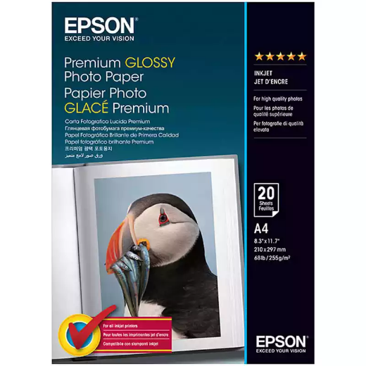 Picture of EPSON S041287 PREMIUM GLOSSY PHOTO PAPER A4 WHITE PACK 20