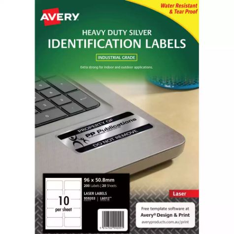 Picture of AVERY 959203 L6012 DURABLE METALLIC HEAVY DUTY LABELS SILVER 10UP PACK 20