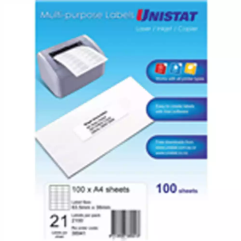 Picture of UNISTAT 38941 MULTI-PURPOSE LABEL 21UP 63.5 X 38MM WHITE PACK 100