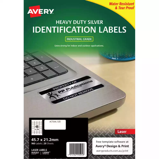 Picture of AVERY 959201 L6009 HEAVY DUTY LASER LABELS 48UP SILVER PACK 20