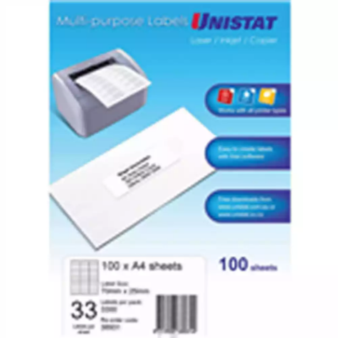 Picture of UNISTAT 38931 MULTI-PURPOSE LABEL 33UP 70 X 25MM WHITE PACK 100