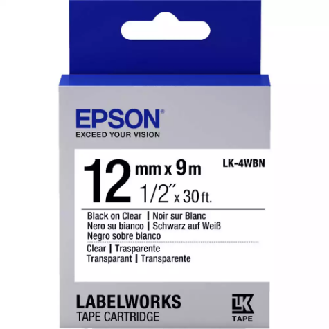 Picture of EPSON LABELWORKS LK TAPE 12MM X 9M BLACK ON CLEAR