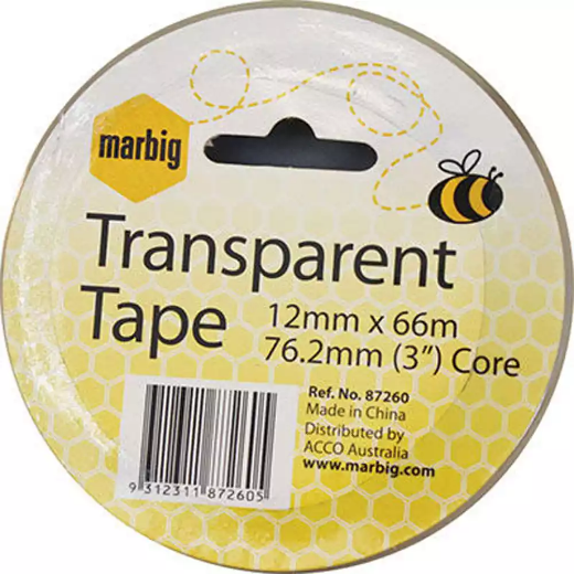 Picture of MARBIG TRANSPARENT TAPE 12MM X 66M 76.2MM CORE