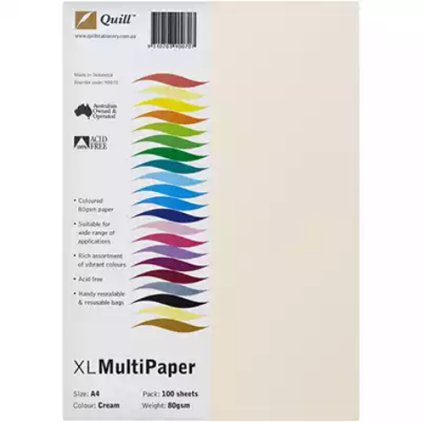 Picture of QUILL COLOURED A4 COPY PAPER 80GSM CREAM PACK 100 SHEETS