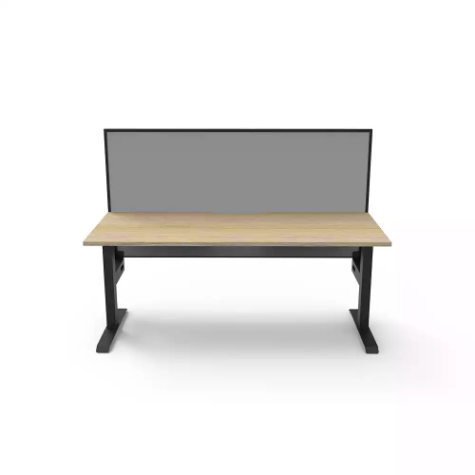 Picture of RAPIDLINE BOOST STATIC SINGLE SIDED WORKSTATION WITH SCREEN 1200MM NATURAL OAK TOP / BLACK FRAME / GREY SCREEN