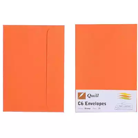 Picture of QUILL C6 COLOURED ENVELOPES PLAINFACE STRIP SEAL 80GSM 114 X 162MM ORANGE PACK 25