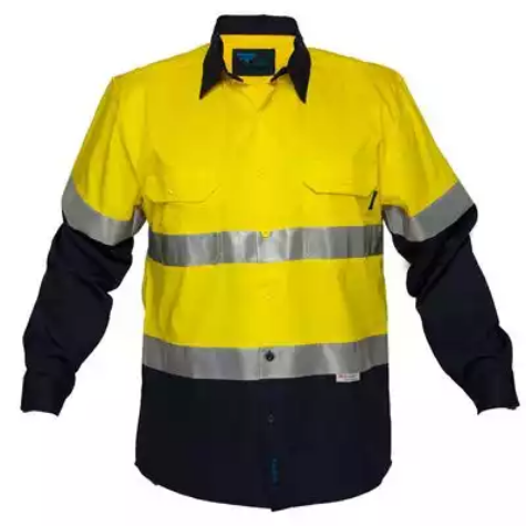 Picture of PRIME MOVER MA801 COTTON DRILL SHIRT LONG SLEEVE LIGHTWEIGHT WITH TAPE 2-TONE YELLOW NAVY 4XL