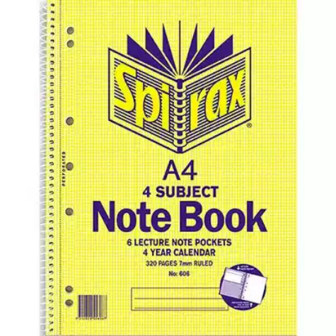 Picture of SPIRAX 606 4-SUBJECT NOTEBOOK SPIRAL BOUND 320 PAGE A4