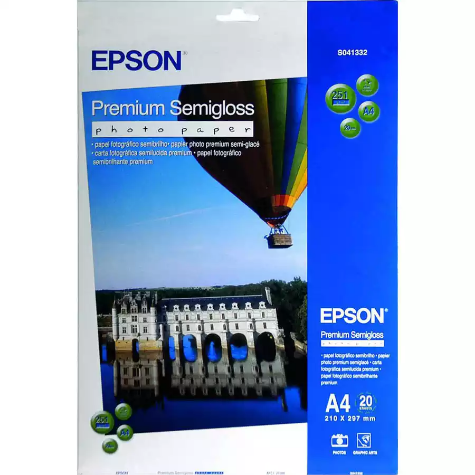 Picture of EPSON S041332 PREMIUM SEMIGLOSS PHOTO PAPER 251GSM A4 WHITE PACK 20