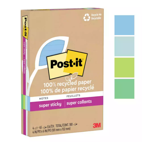 Picture of POST-IT 4621R-4SST SUPER STICKY NOTES 101 X 152MM RECYCLED LINED OASIS PACK 4