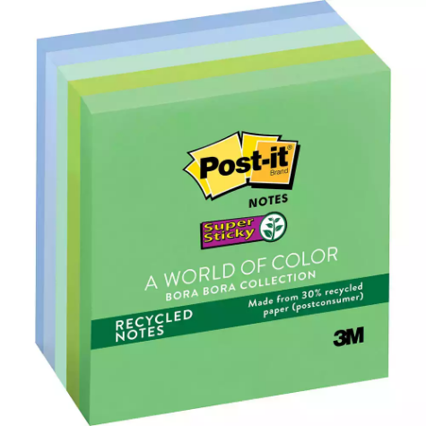 Picture of POST-IT 654-5SST RECYCLED SUPER STICKY NOTES 76 X 76MM BORA BORA PACK 5