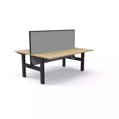 Picture of RAPIDLINE BOOST STATIC DOUBLE SIDED WORKSTATION WITH SCREEN 1500MM NATURAL OAK TOP / BLACK FRAME / GREY SCREEN