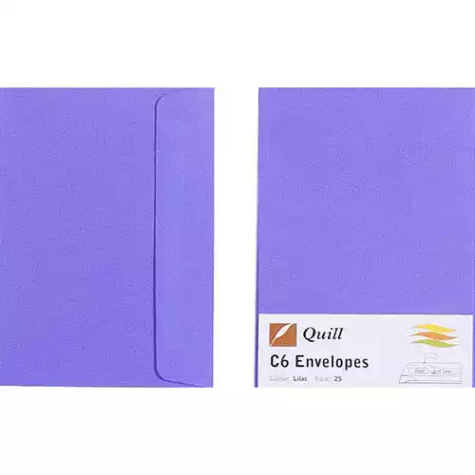 Picture of QUILL C6 COLOURED ENVELOPES PLAINFACE STRIP SEAL 80GSM 114 X 162MM LILAC PACK 25