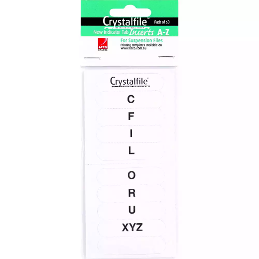 Picture of CRYSTALFILE INDICATOR TAB INSERTS A-Z WHITE PACK 60