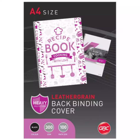 Picture of GBC IBICO BINDING COVER LEATHERGRAIN 300GSM A4 BLACK PACK 100
