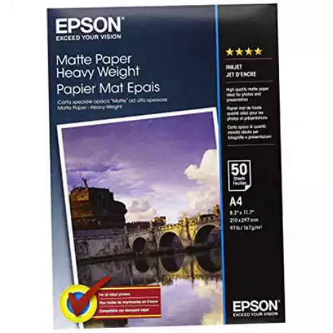 Picture of EPSON C13S041256 HEAVYWEIGHT PHOTO PAPER MATTE 154GSM A4 WHITE PACK 50