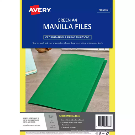 Picture of AVERY 82733 MANILLA FOLDER A4 GREEN PACK 20