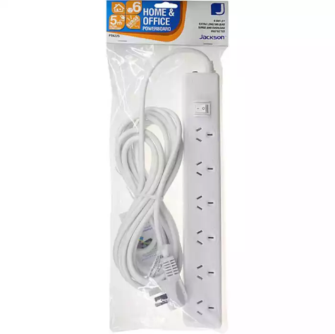 Picture of JACKSON POWERBOARD SURGE PROTECTED 6 OUTLET SWITCHED 5M WHITE