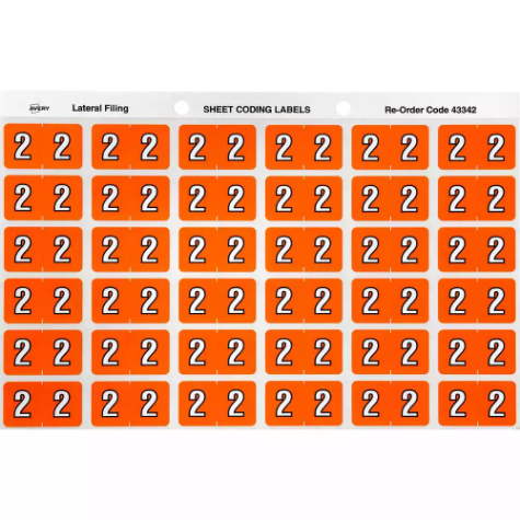 Picture of AVERY 43342 LATERAL FILE LABEL SIDE TAB YEAR CODE 2 25 X 38MM ORANGE PACK 180