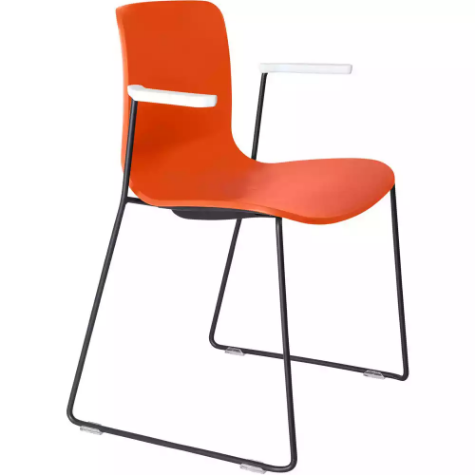 Picture of DAL ACTI CHAIR SLED BASE ARMS WHITE ARM-PADS AND BLACK POWDERCOAT FRAME ORANGE POLYPROP SHELL