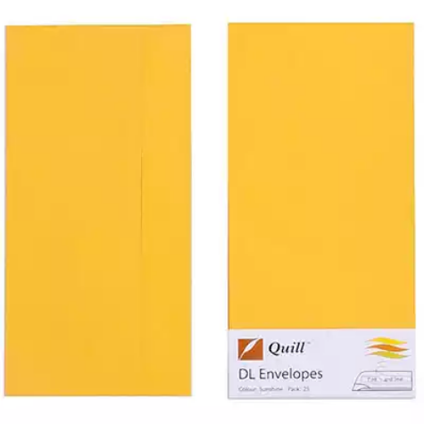 Picture of QUILL DL COLOURED ENVELOPES PLAINFACE STRIP SEAL 80GSM 110 X 220MM SUNSHINE PACK 25