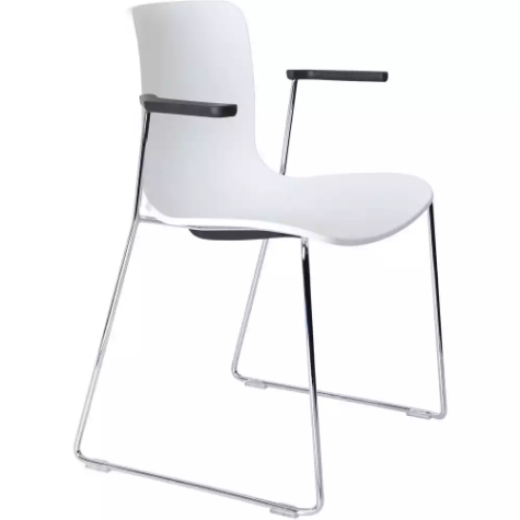 Picture of DAL ACTI CHAIR SLED BASE ARMS BLACK ARM-PADS AND CHROME FRAME WHITE POLYPROP SHELL