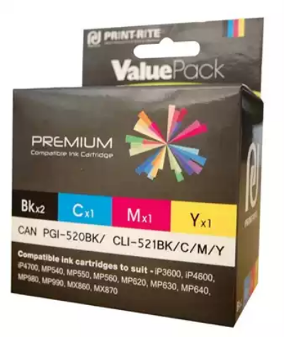 Picture of PRINTRITE COMPATIBLE CANON PRCI521VP INK CARTRIDGE VALUE PACK BLACK/CYAN/MAGENTA/YELLOW