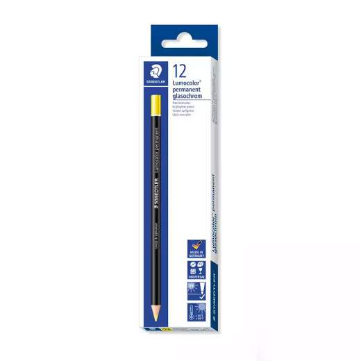 Picture of STAEDTLER 108 LUMOCOLOR PERMANENT GLASOCHROM PENCILS YELLOW BOX 12