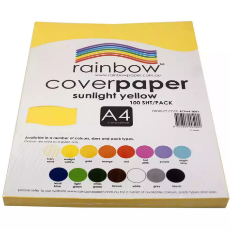 Picture of RAINBOW COVER PAPER 125GSM A4 SUNLIGHT YELLOW PACK 100