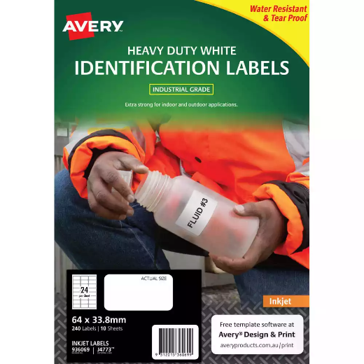 Picture of AVERY 936069 J4773 HEAVY DUTY INKJET LABELS 24UP WHITE PACK 10