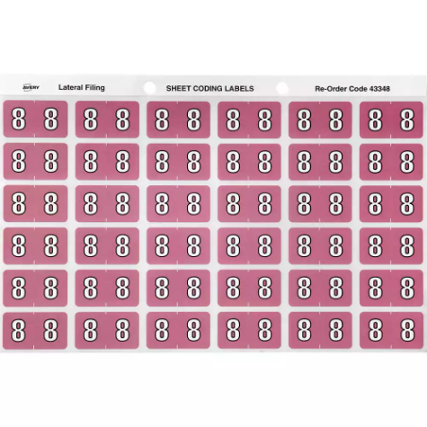 Picture of AVERY 43348 LATERAL FILE LABEL SIDE TAB YEAR CODE 8 25 X 38MM MAUVE PACK 180