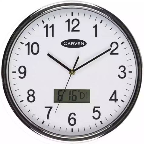 Picture of CARVEN WALL CLOCK LCD DATE 285MM SILVER FRAME