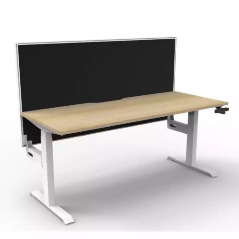 Picture of RAPIDLINE BOOST CRANK SINGLE SIDED WORKSTATION WITH SCREEN 1500 X 750 X 705MM NATURAL OAK TOP AND WHITE SATIN FRAME