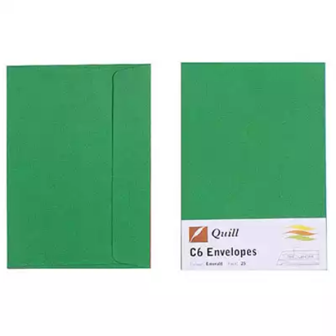 Picture of QUILL C6 COLOURED ENVELOPES PLAINFACE STRIP SEAL 80GSM 114 X 162MM EMERALD PACK 25